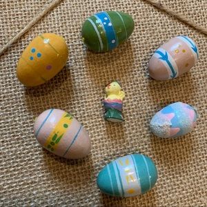Vintage mini wood hand painted Easter eggs & mini Easter chick